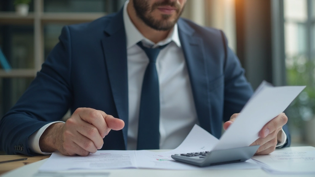 Профессиональная фотография организованного рабочего стола с документами о финансах и калькулятором