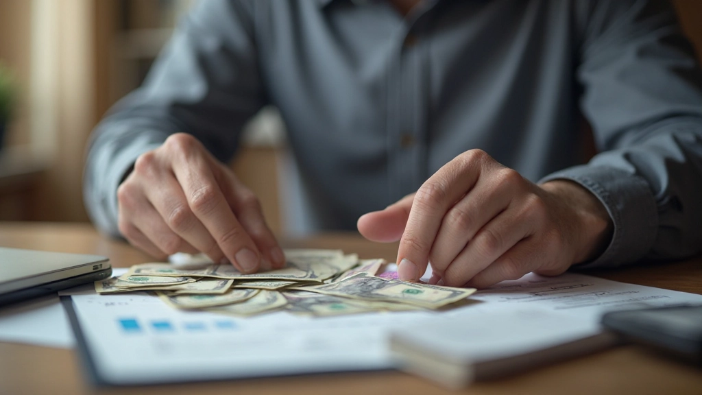 Фотография человека, считающего монеты и банкноты для накопления денег